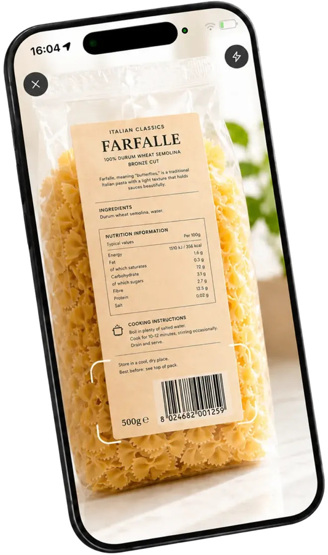 Scanning a Farfalle pasta product